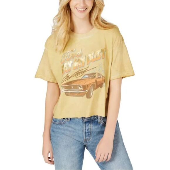 Ford Mustang “Eat My Dust” Graphic Cropped T-Shirt in Tan/Yellow | Medium - Picture 3 of 6